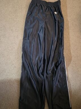 Vintage Champion Black Athletic Tearaway Track Pants with Side Stripe